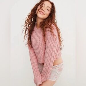 Aerie Pink Cable Knit Sweater